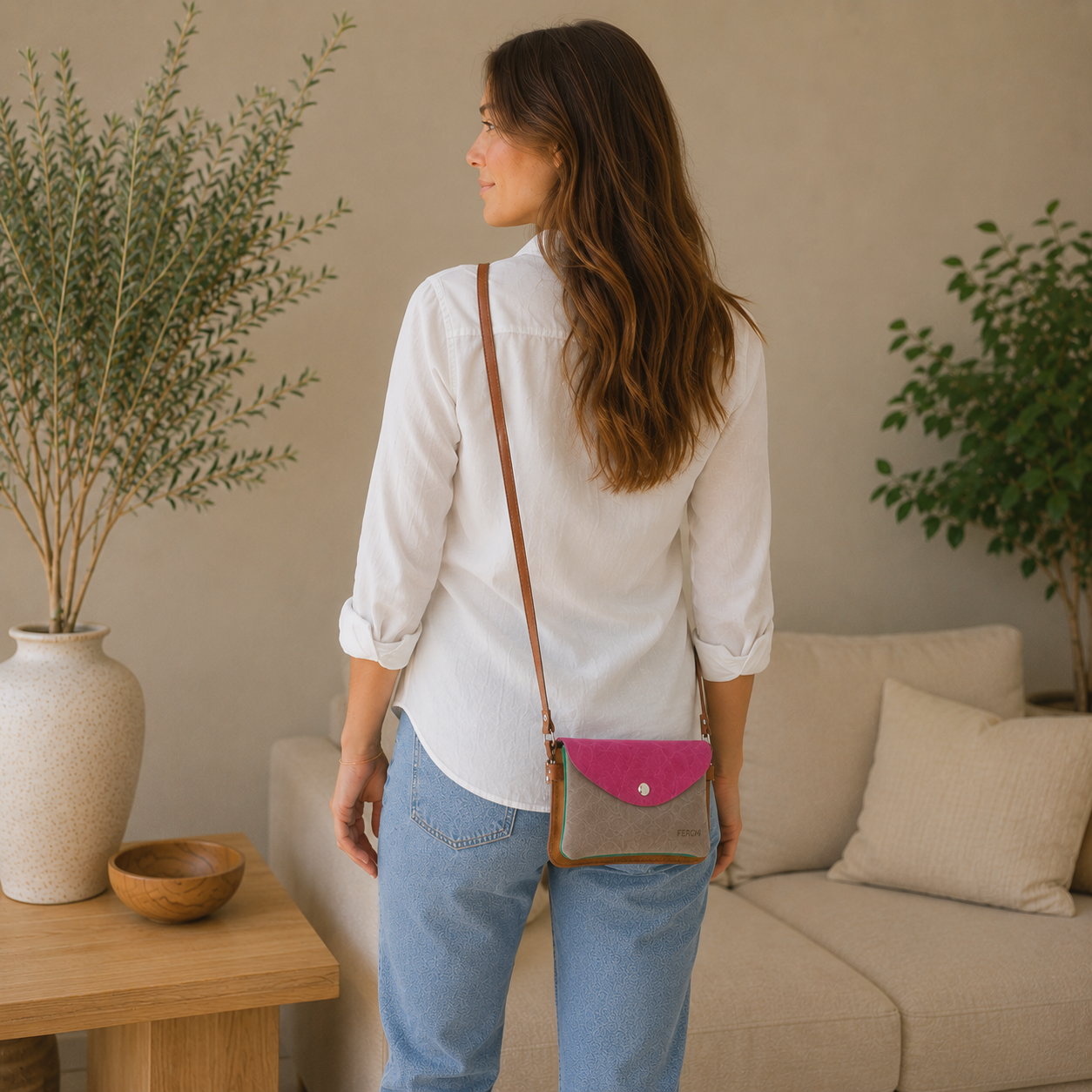 Bolso de hombro de piel bicolor