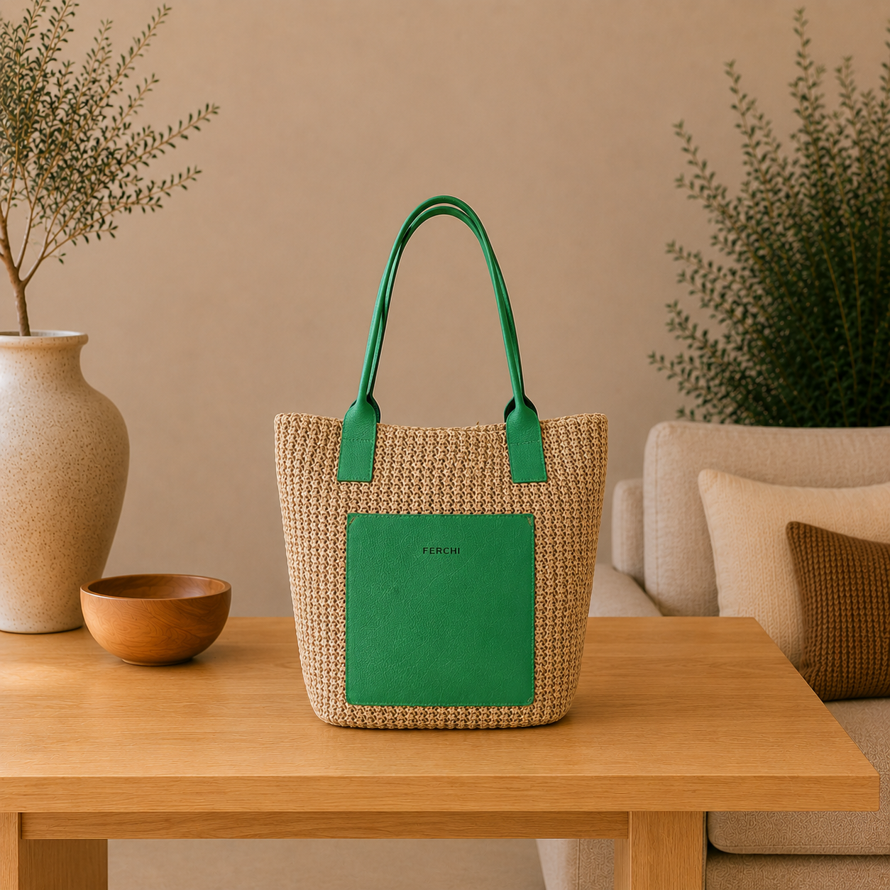 Bolsa verde de dos materiales
