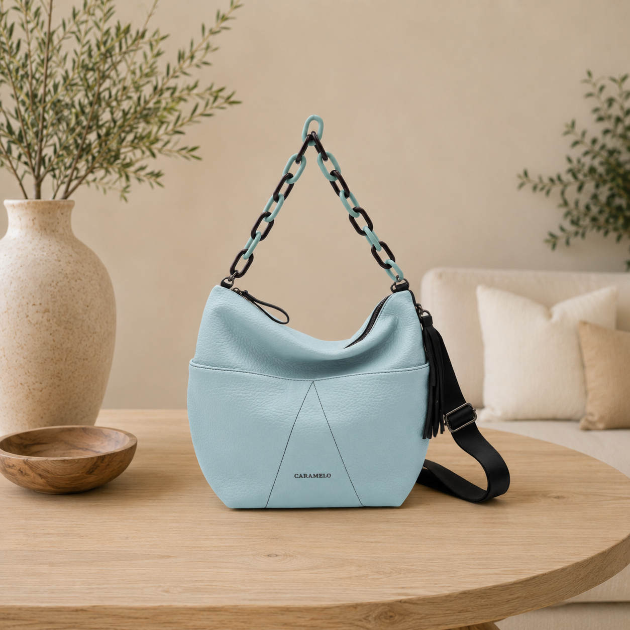 Bolso de hombro de piel verde