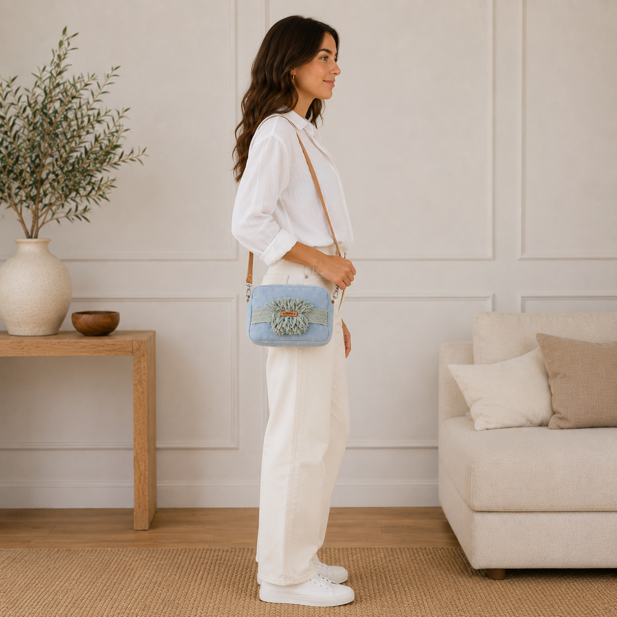 Bolso de hombro azul cielo