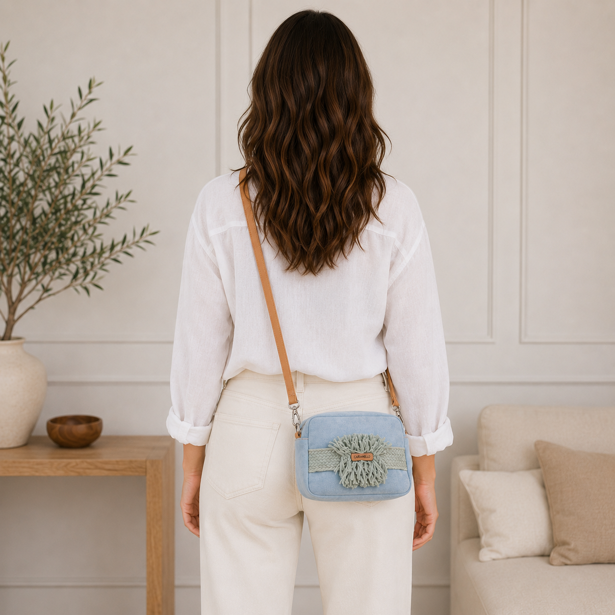 Bolso de hombro azul cielo