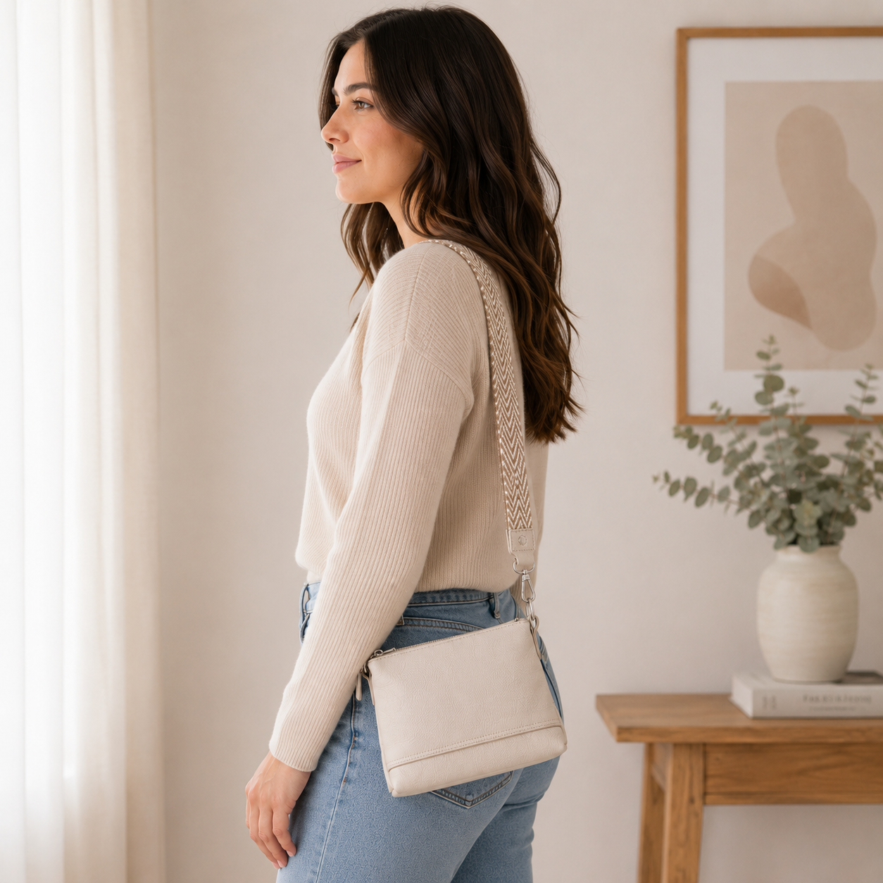 Bolso de piel beige
