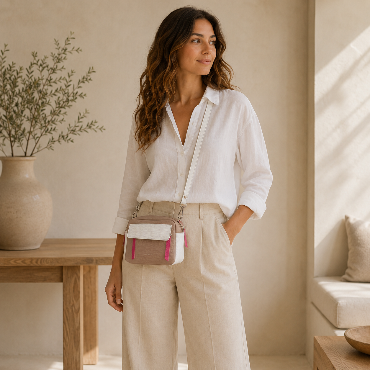 Bolso de piel tricolor