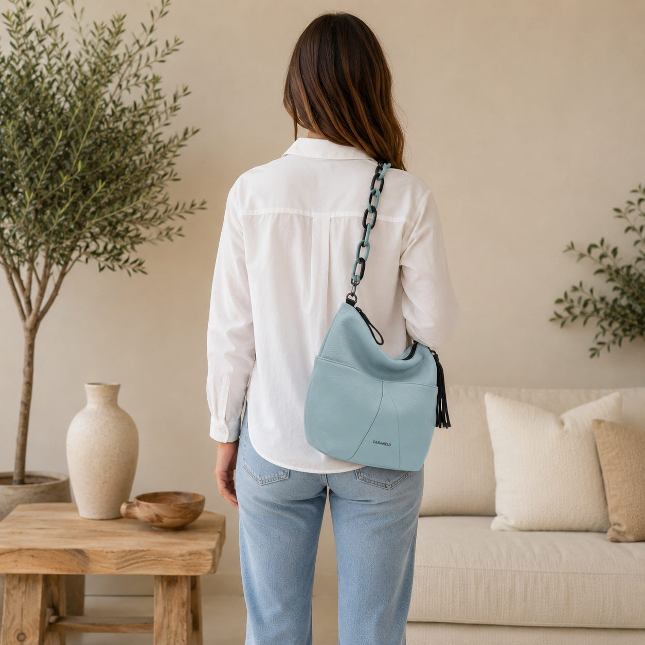 Bolso de hombro de piel verde