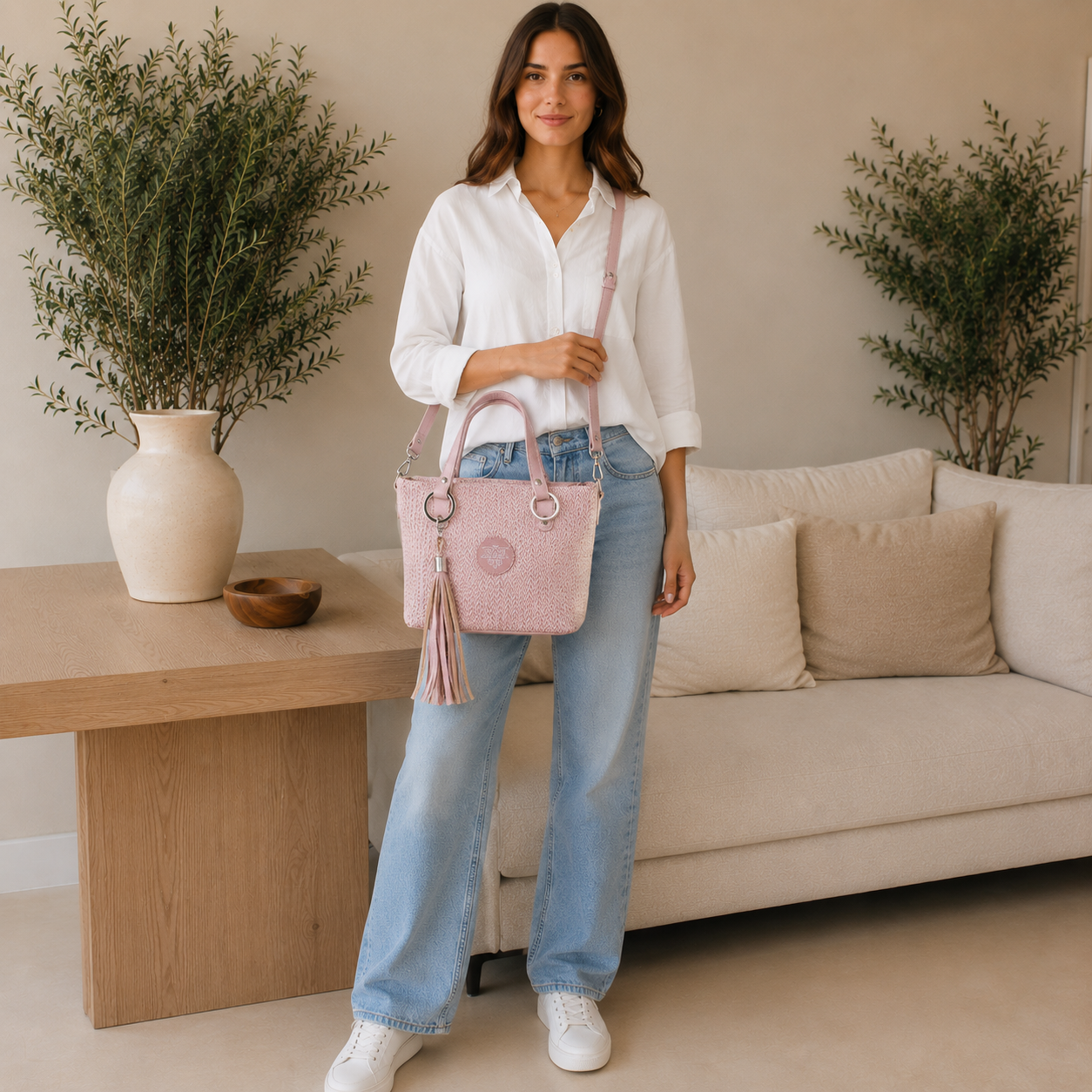 Bolso de hombro rosa