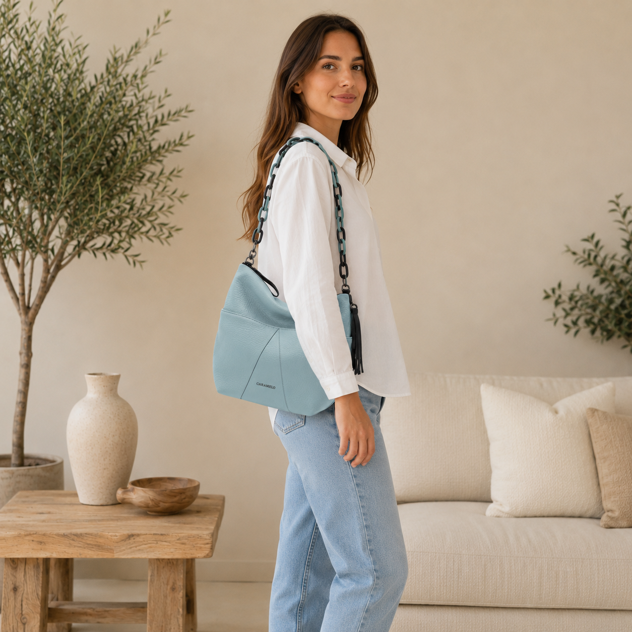 Bolso de hombro de piel verde