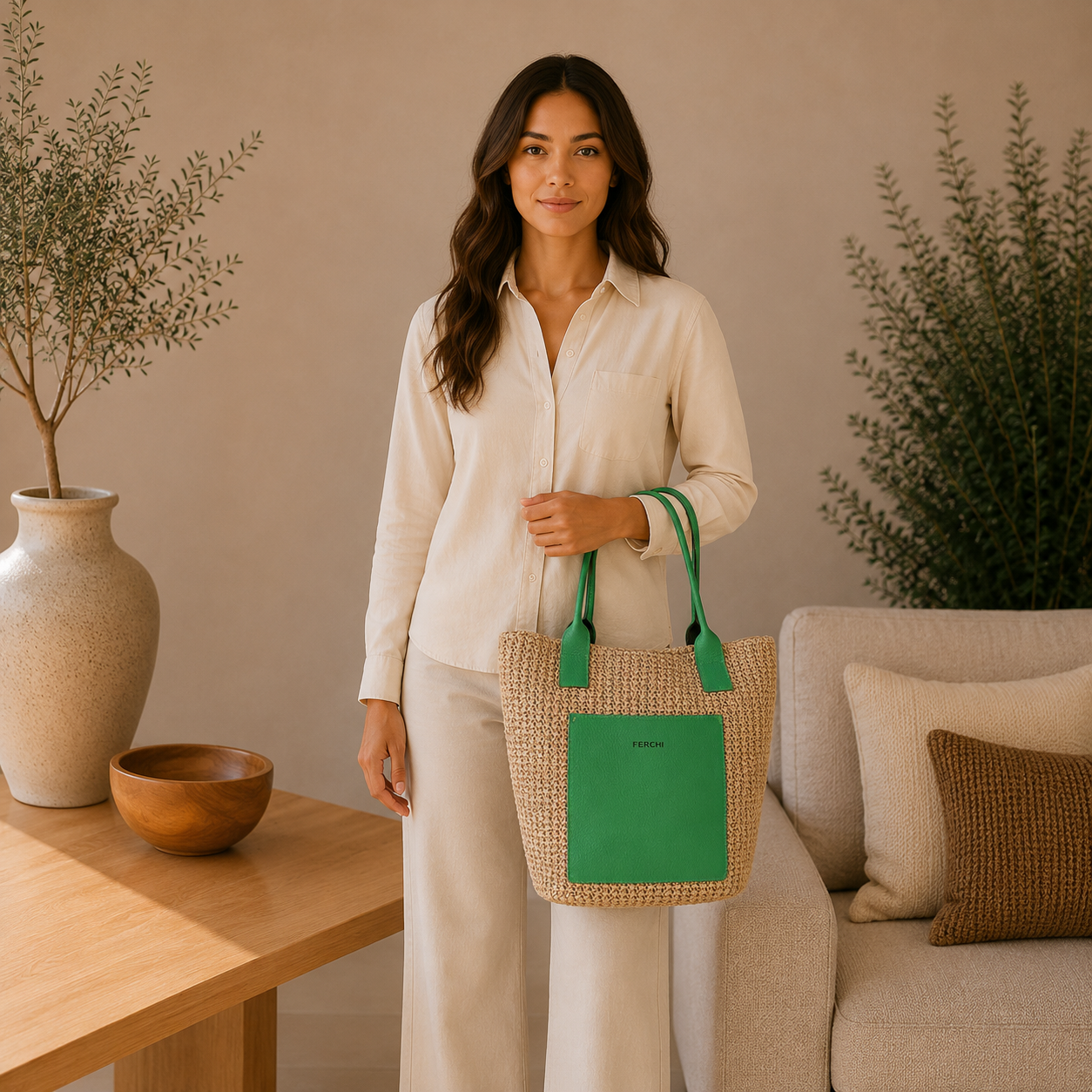 Bolsa verde de dos materiales