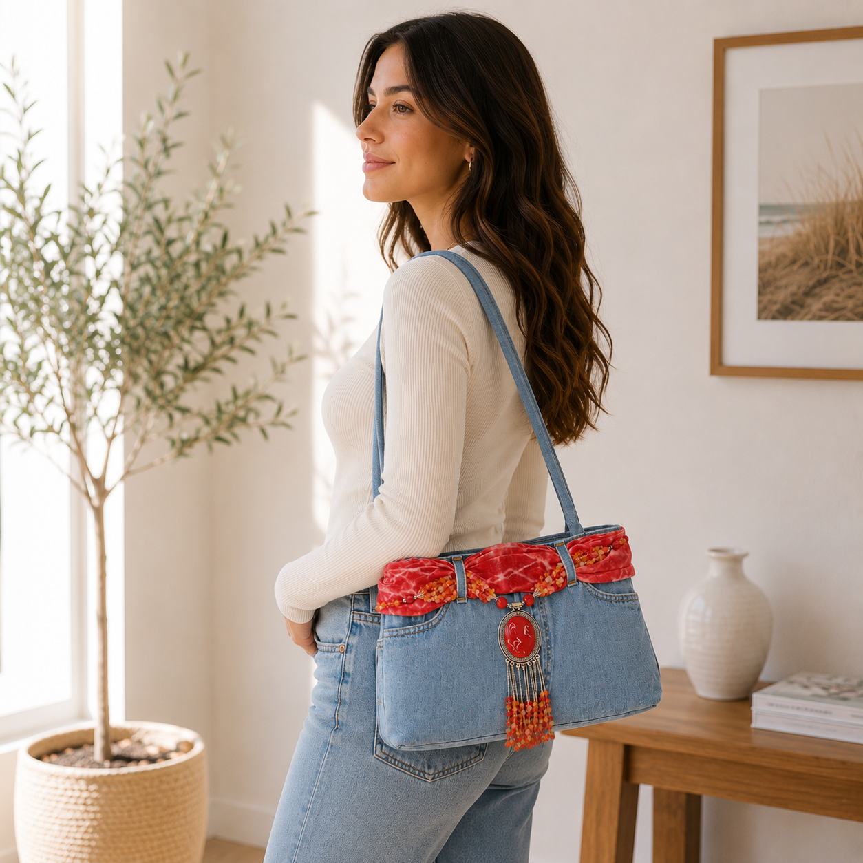 Bolso de mezclilla rojo