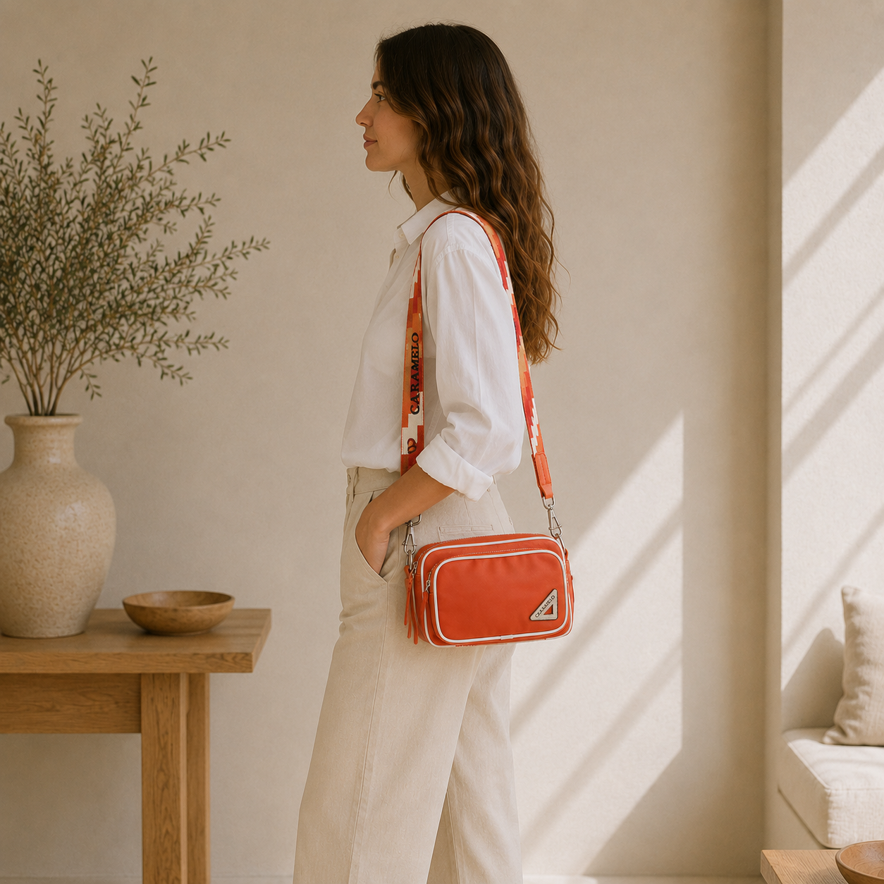 bolso de cuero naranja