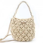 Bolso alargado con cordón color beige