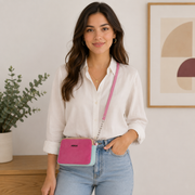 Bolso pequeño de piel rosa fucsia