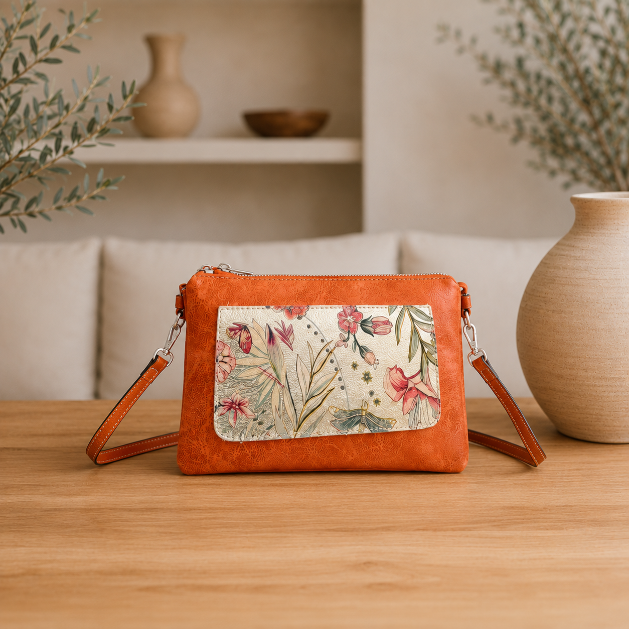 Bolso de cuero con diseño Naranja Bandolera