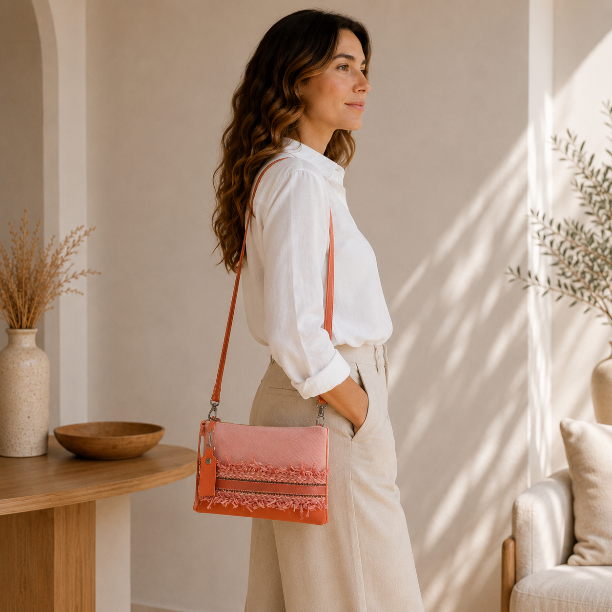 Bolso de hombro color coral