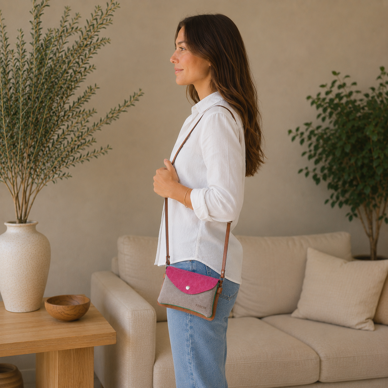 Bolso de hombro de piel bicolor