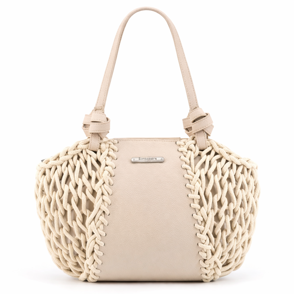 Bolso de mano de cuerda beige