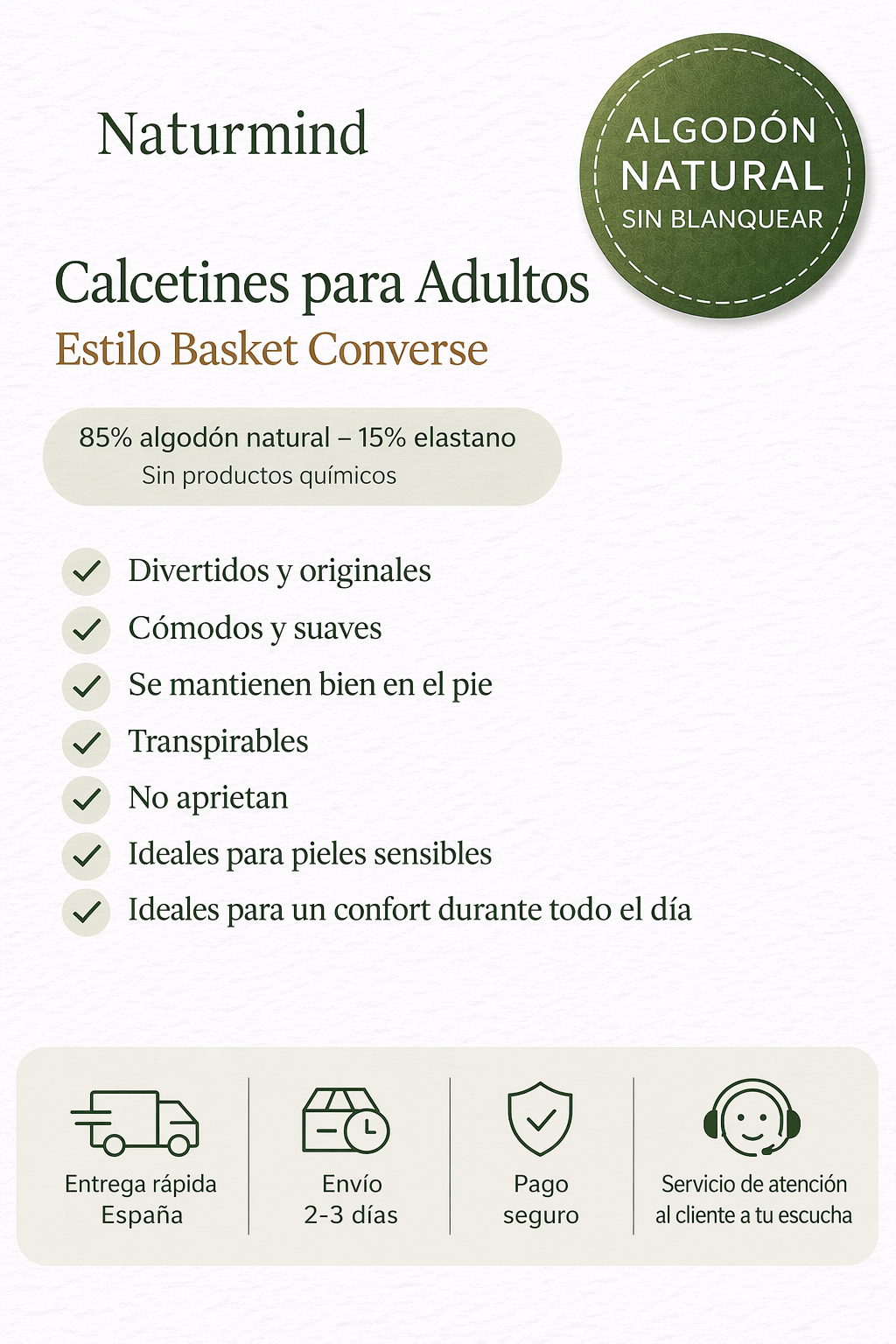 Calcetines de lona marrón para adultos
