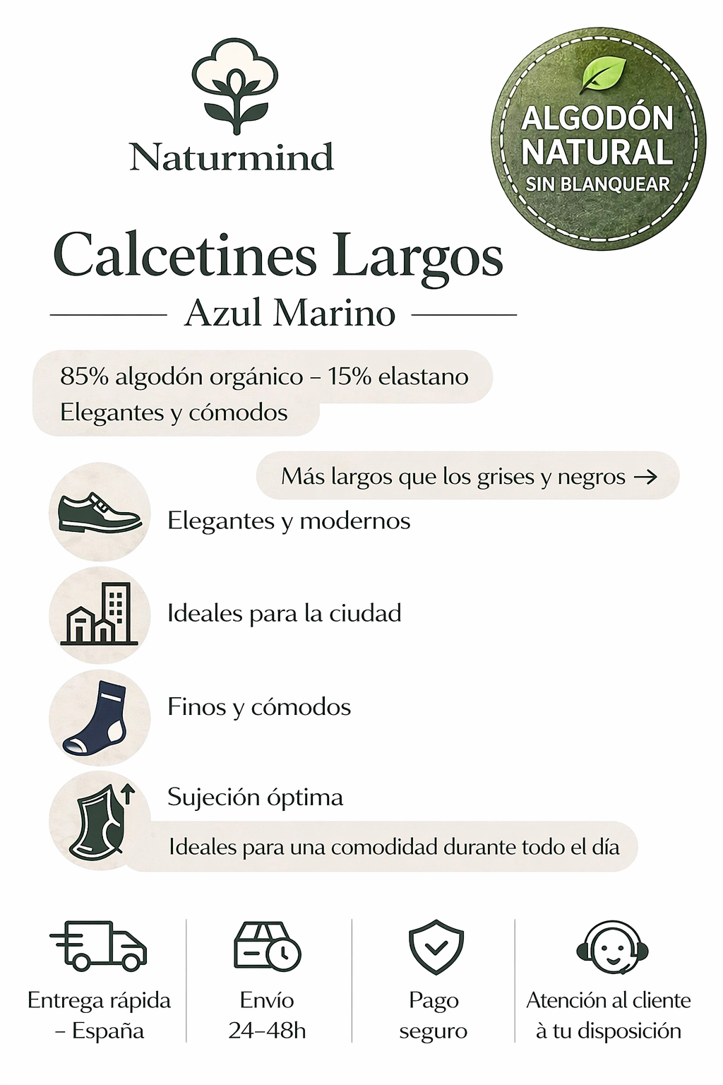 Calcetines largos finos de color azul marino