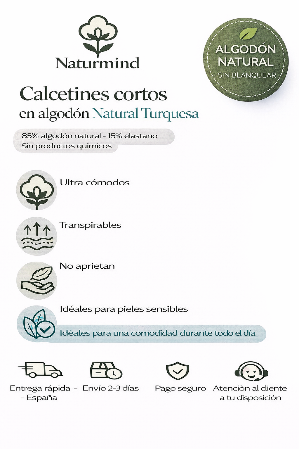 Lote de 3 Calcetines Cortos Color Turquesa