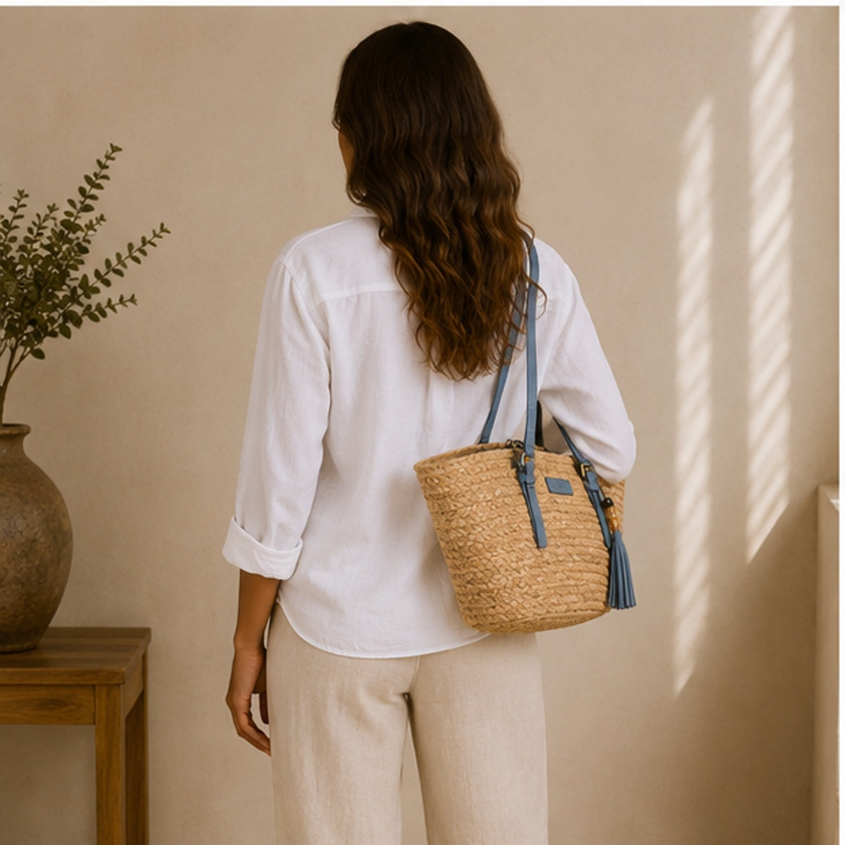 bolso de mano tejido azul