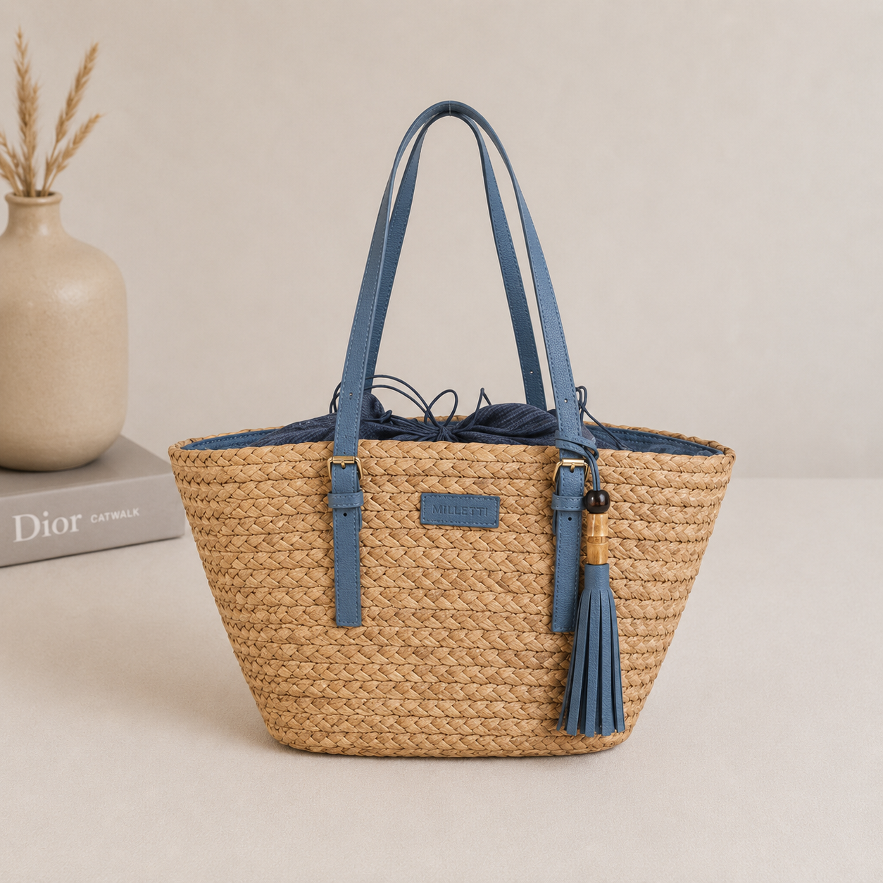 bolso de mano tejido azul