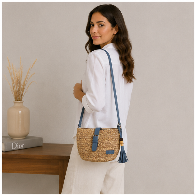 Bolso de hombro trenzado azul