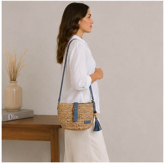 Bolso de hombro trenzado azul