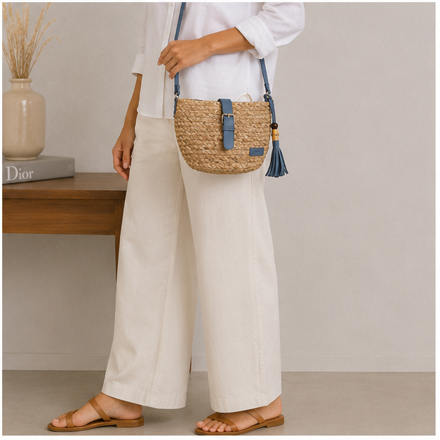 Bolso de hombro trenzado azul