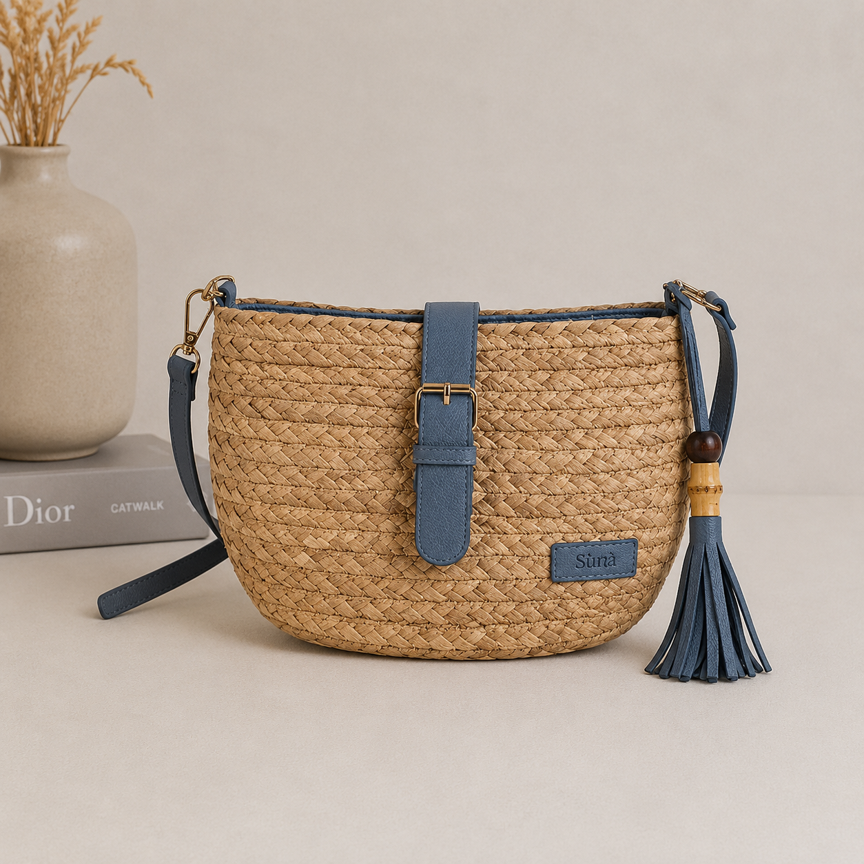 Bolso de hombro trenzado azul