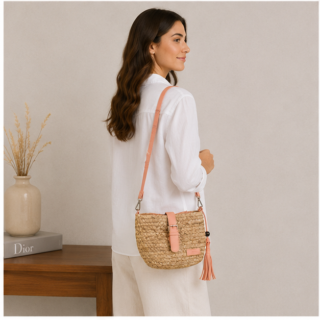 Bolso de hombro trenzado naranja