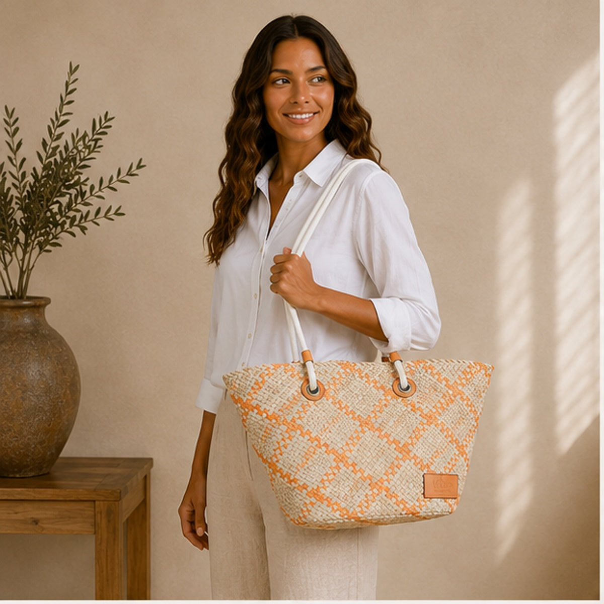 Bolso tote tejido naranja