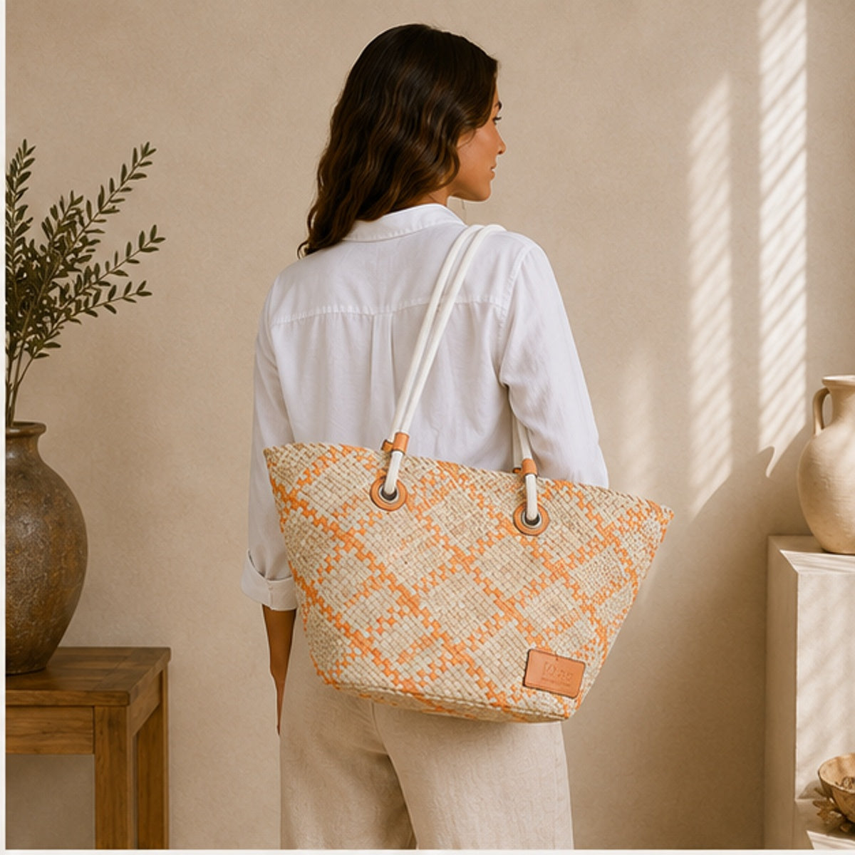 Bolso tote tejido naranja
