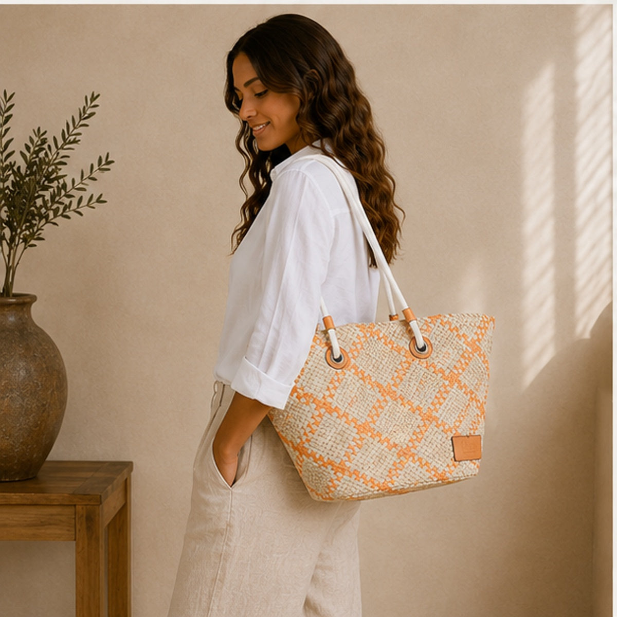 Bolso tote tejido naranja