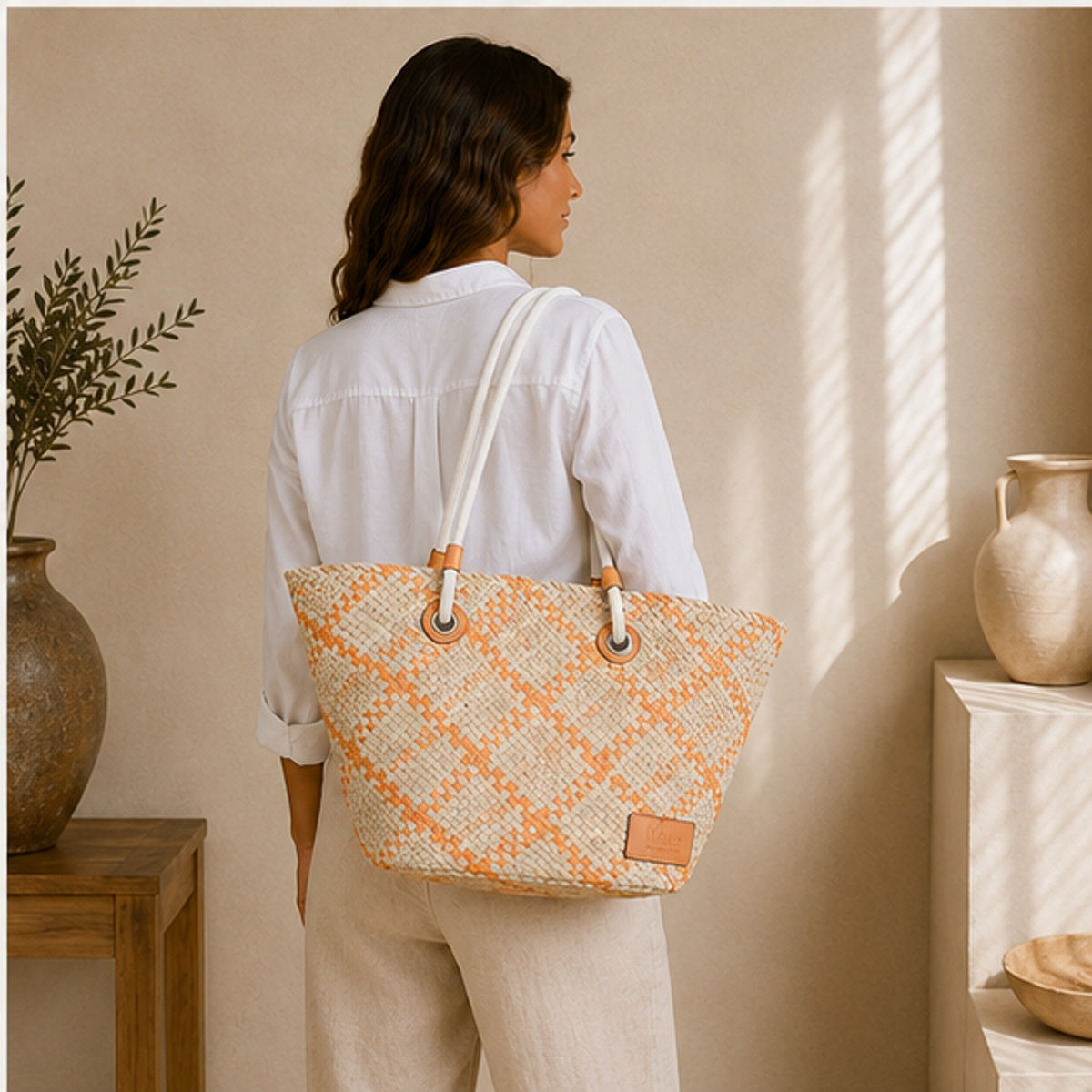 Bolso tote tejido naranja