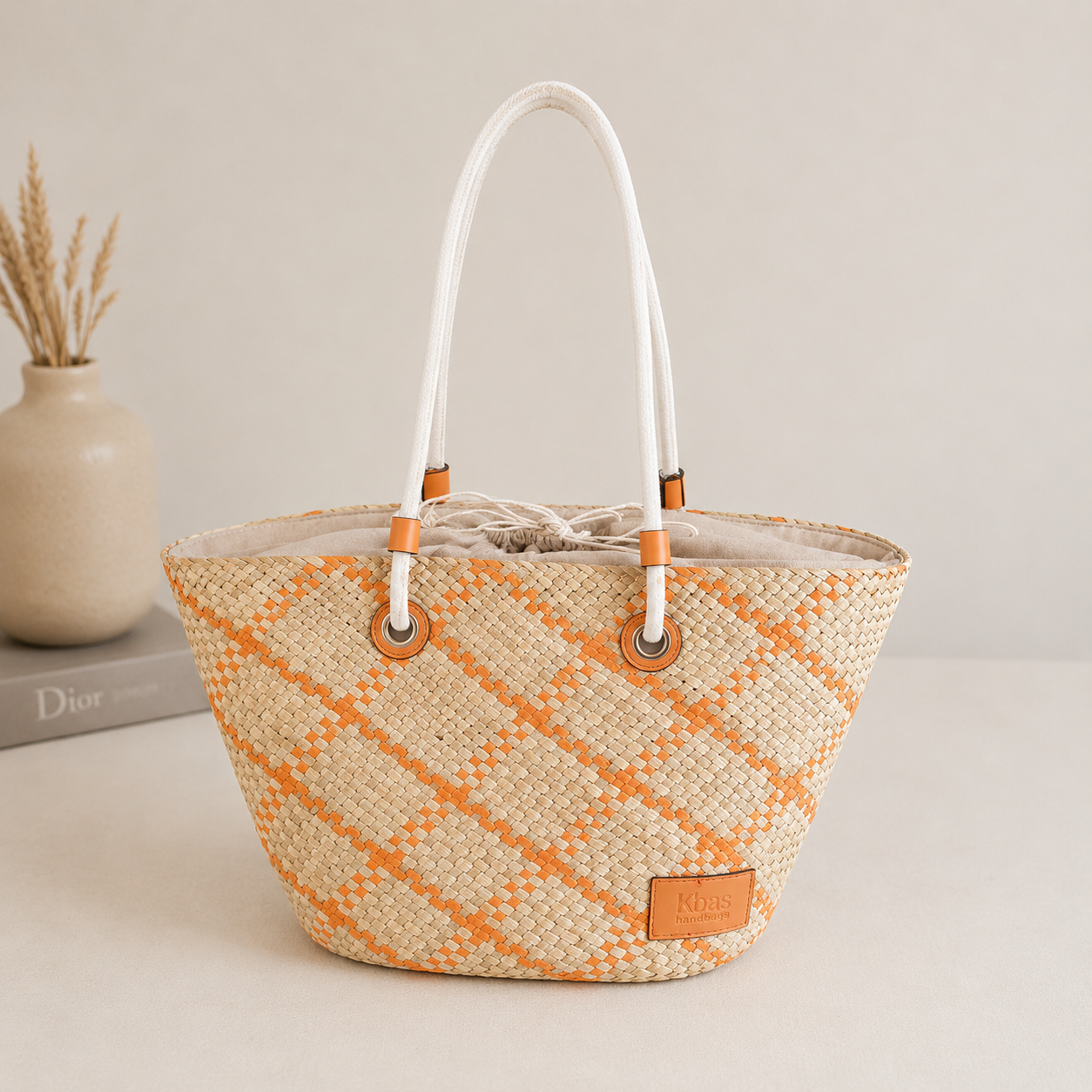 Bolso tote tejido naranja
