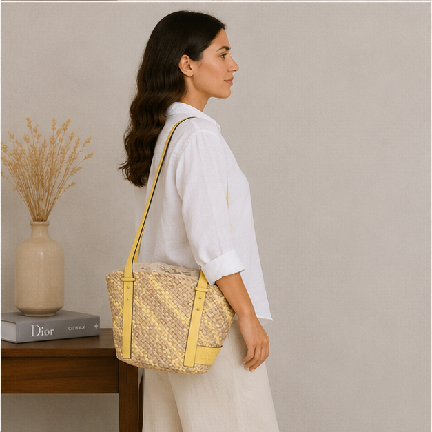 Bolso de hombro amarillo con bolsa de cordón