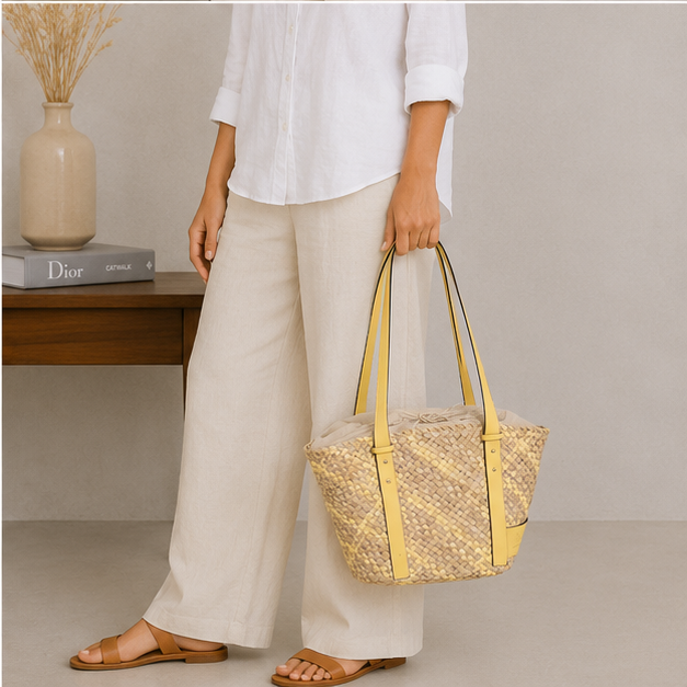 Bolso de hombro amarillo con bolsa de cordón