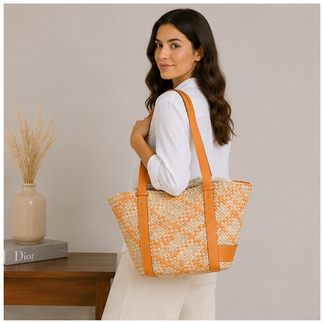 Bolso de hombro naranja con cordón ajustable