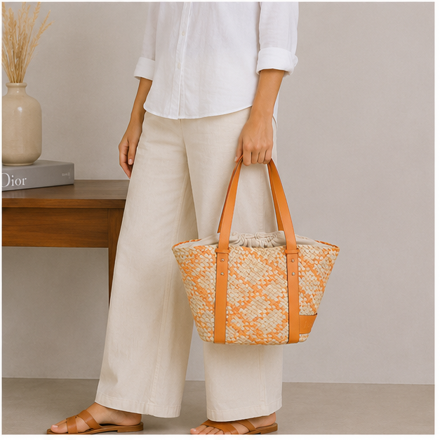 Bolso de hombro naranja con cordón ajustable