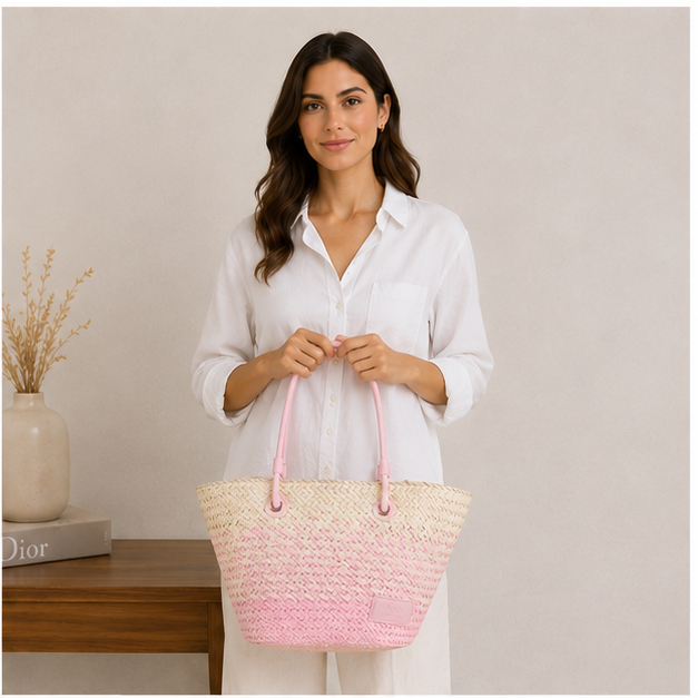 Bolso tote rosa con asas largas