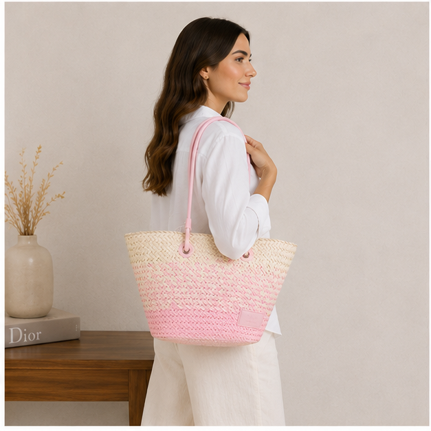 Bolso tote rosa con asas largas