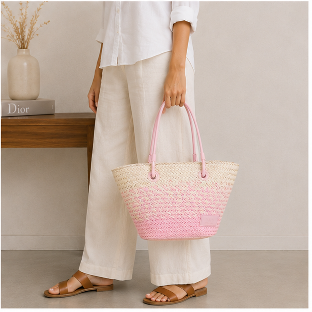 Bolso tote rosa con asas largas