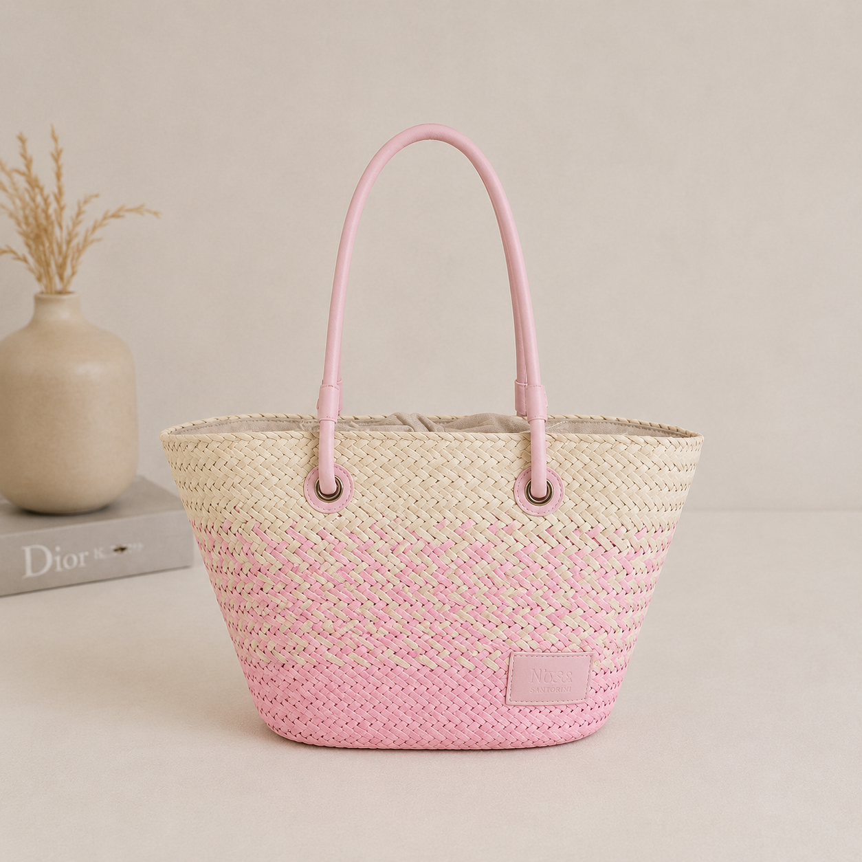 Bolso tote rosa con asas largas