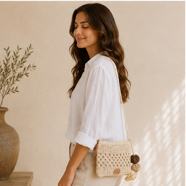 Bolso de hombro beige