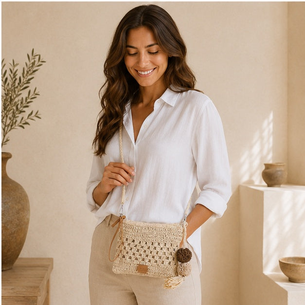 Bolso de hombro beige