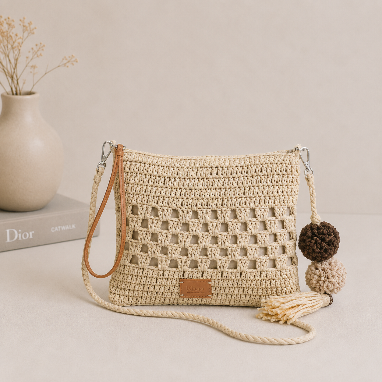 Bolso de hombro beige