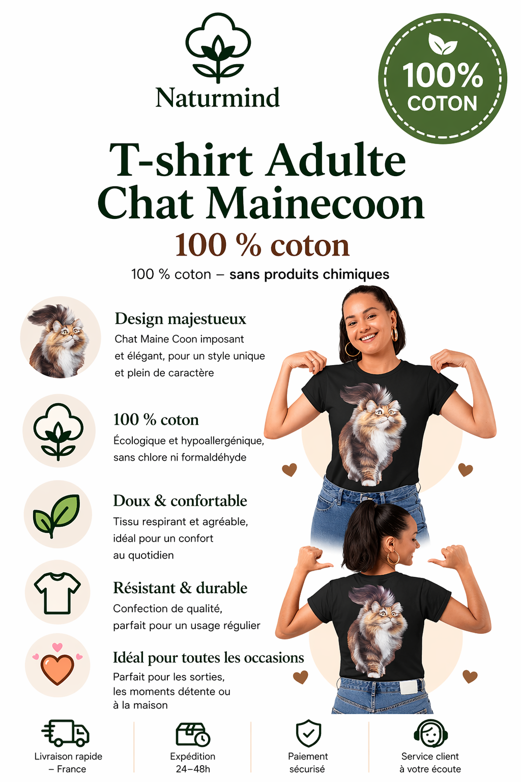 Camiseta para adultos con gato Mainecoon