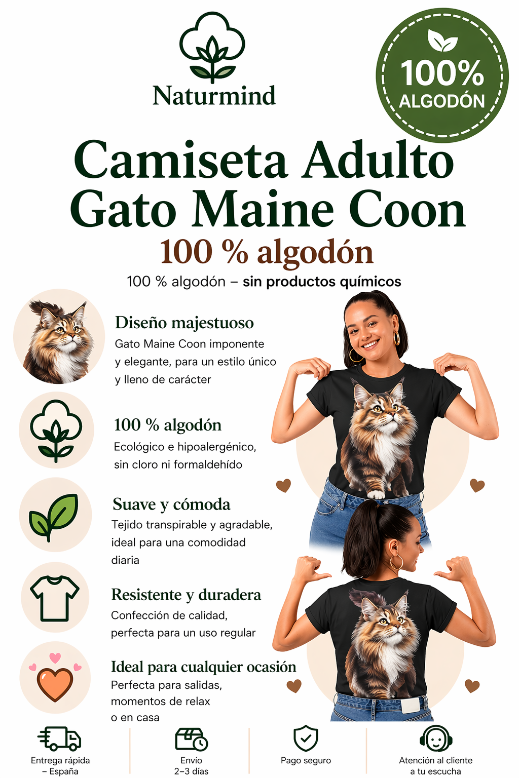 Camiseta para adultos con gato Mainecoon