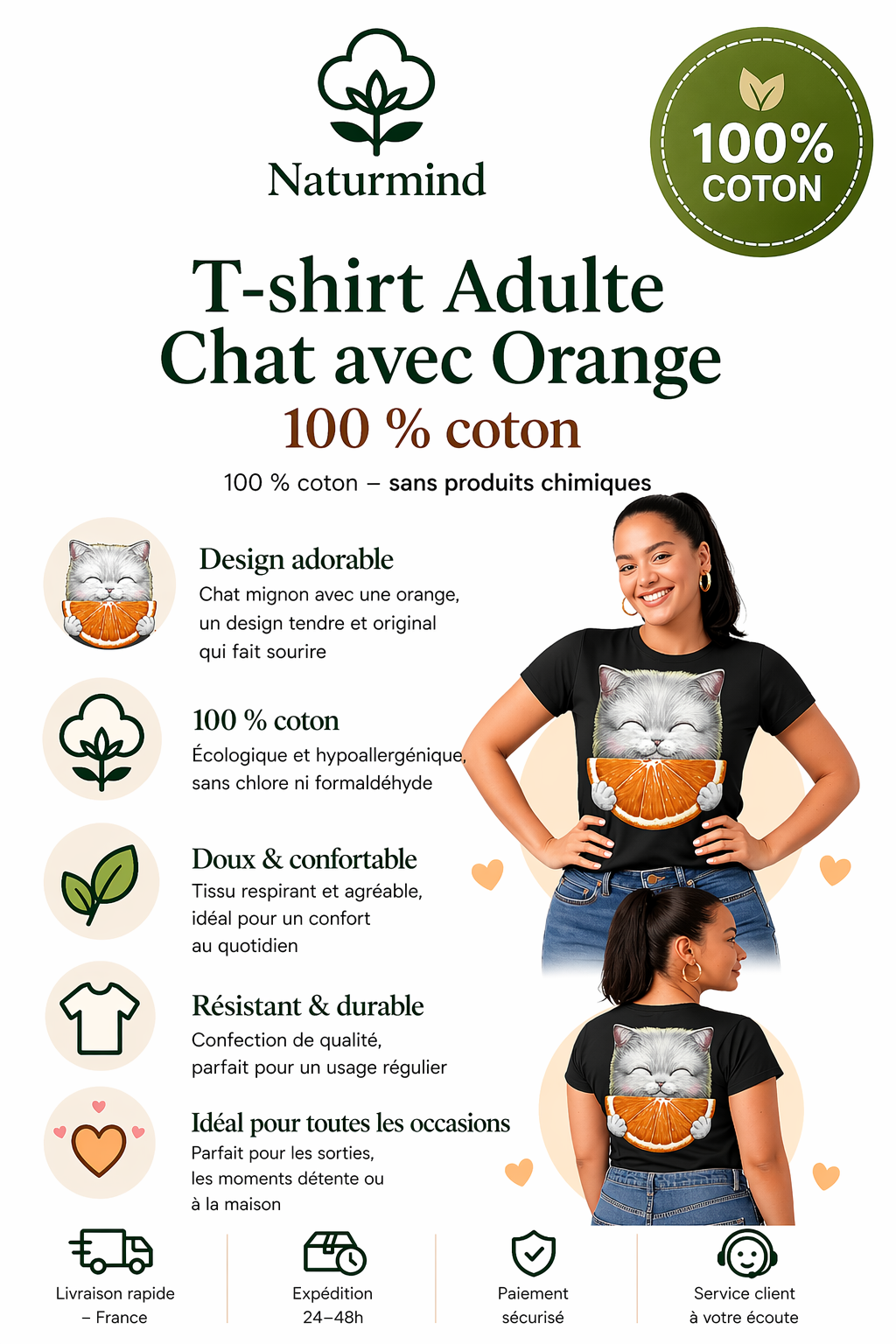 Camiseta de gato adulto con naranja