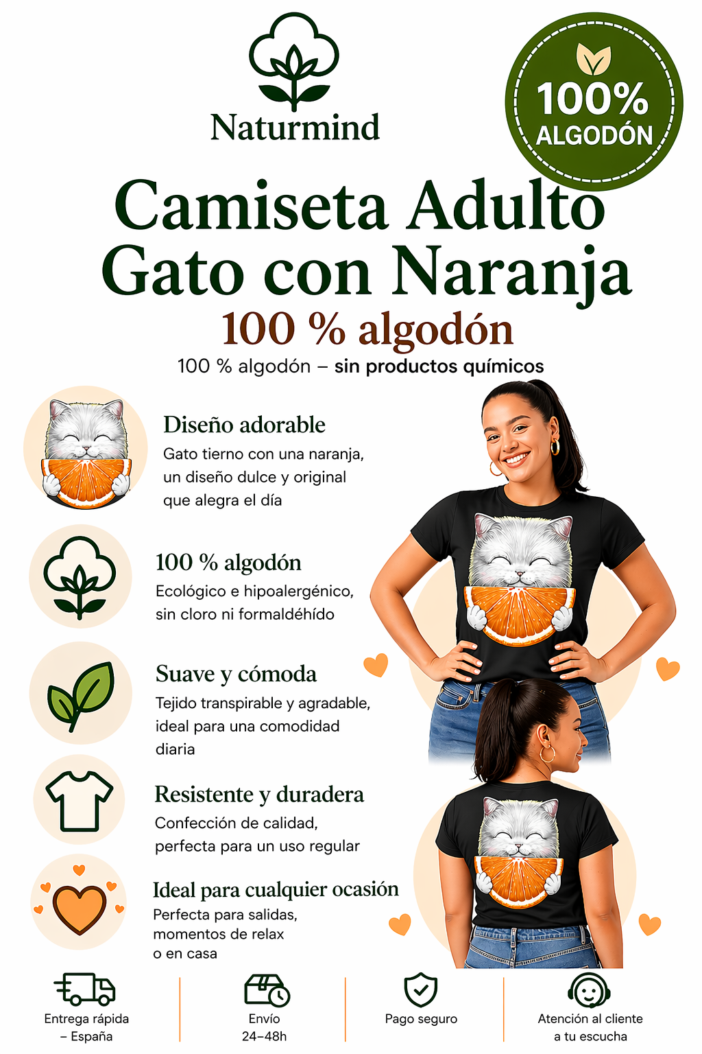 Camiseta de gato adulto con naranja