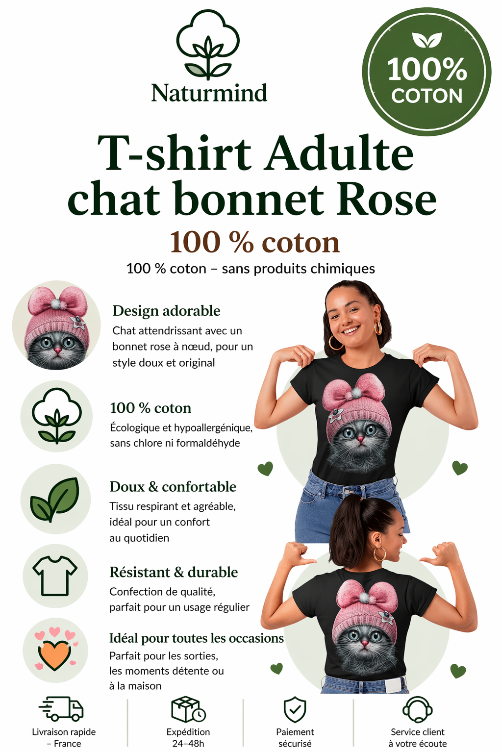 Camiseta de gato adulto con gorro rosa 